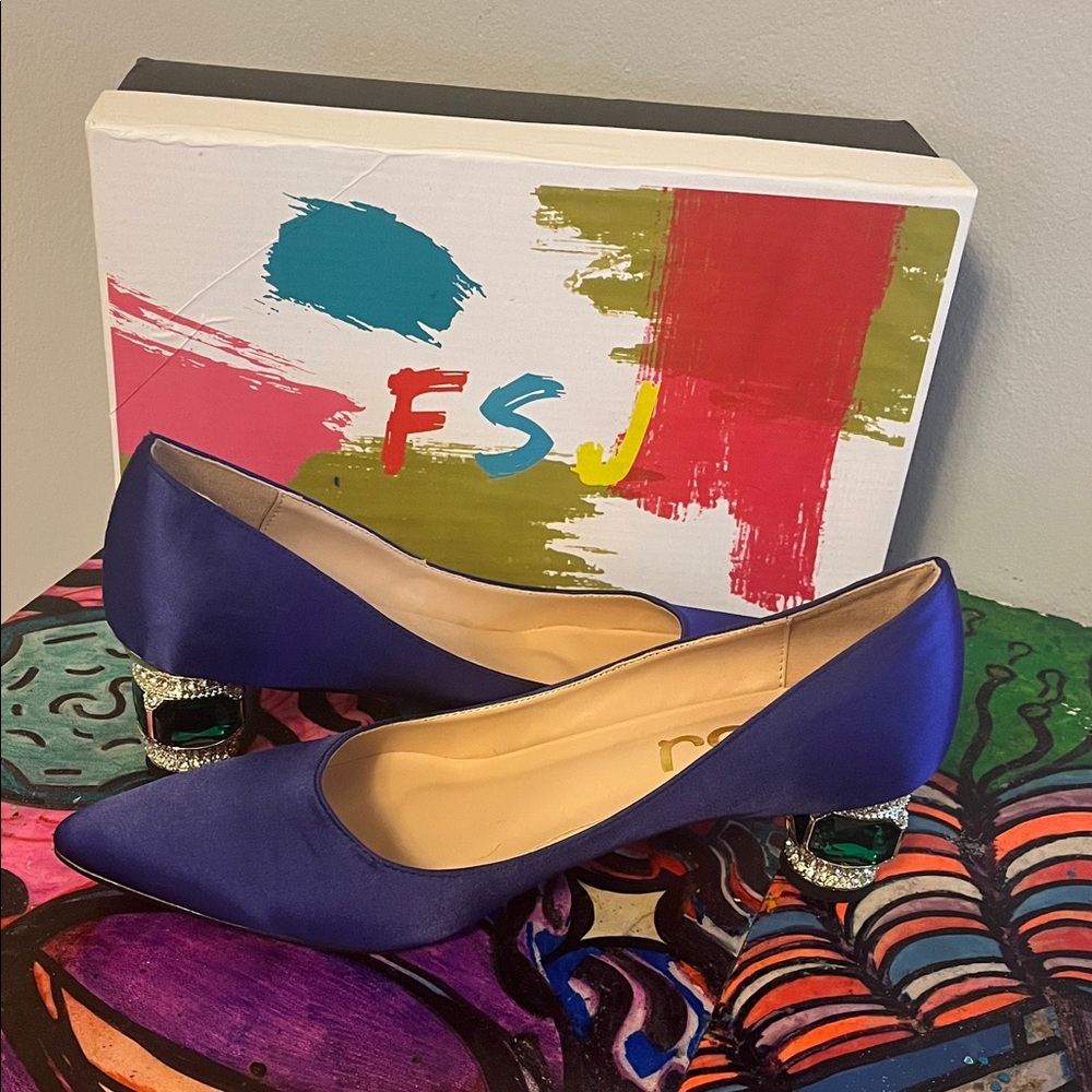 FSJ Women's Purple Heels with Silver Block Heels